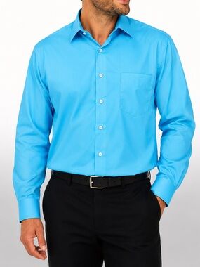 Van Heusen Mens XL 17.5 34/35 Blue Wrinkle Free Dress Shirt Pocket